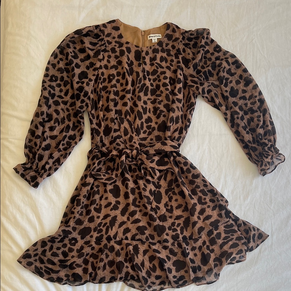 Women’s Whistles Sheer Brown Leopard Print Ruffle Dress